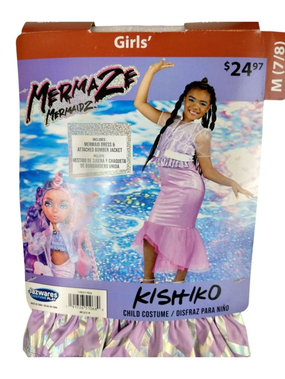 Mermaze Mermaidz Kishiko Costume Girls M 7/8 Pink Mermaid Dress Bomber Jacket